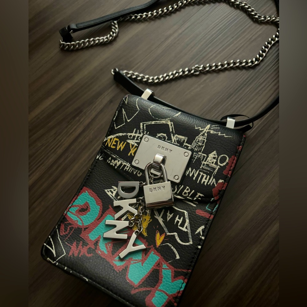 DKNY Small Graffiti Chain Leather Crossbody Purse
